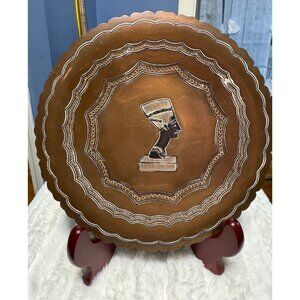 Vintage Copper &( Silver Color) Egyptian Nefertiti Wall Plate 8" Decorative Art